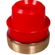 A red plastic bushing on a white background.